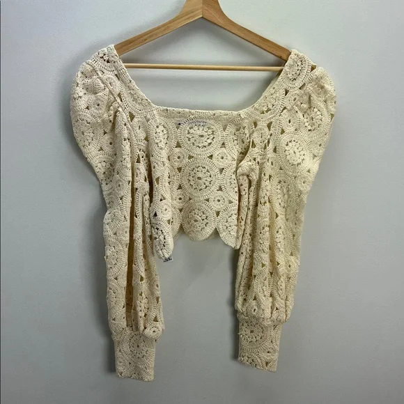 Zara Crochet Lace Crop Top Cream Cropped Womens Medium Victorian Cottagecore - Picture 6 of 8